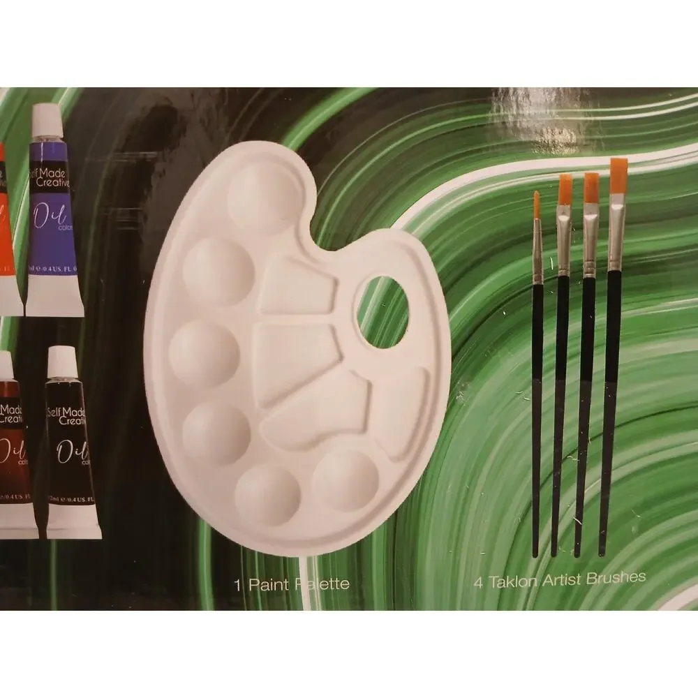 17 Pc Oil Paint Art Set w 4 Taklon Paint Brushes + Art Palette Value Professiona